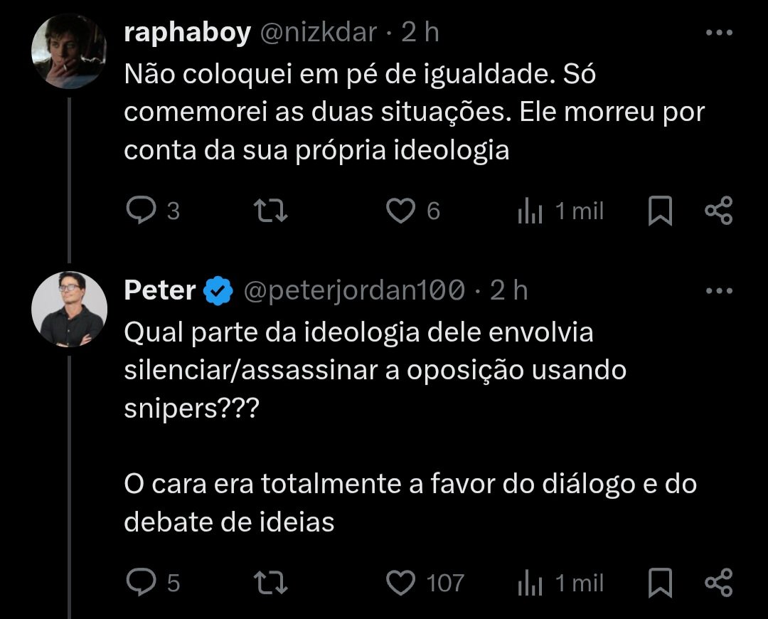 peterjordan's tweet image. Quando falei que o Charlie Kirk era pacifista, era porque ele era averso a violência, botava o DIÁLOGO e a SEGURANÇA em 1⁰ lugar. 

Vc pode discordar das ideias dele, e ele jamais diria que vc merece uma bala no pescoço por isso.