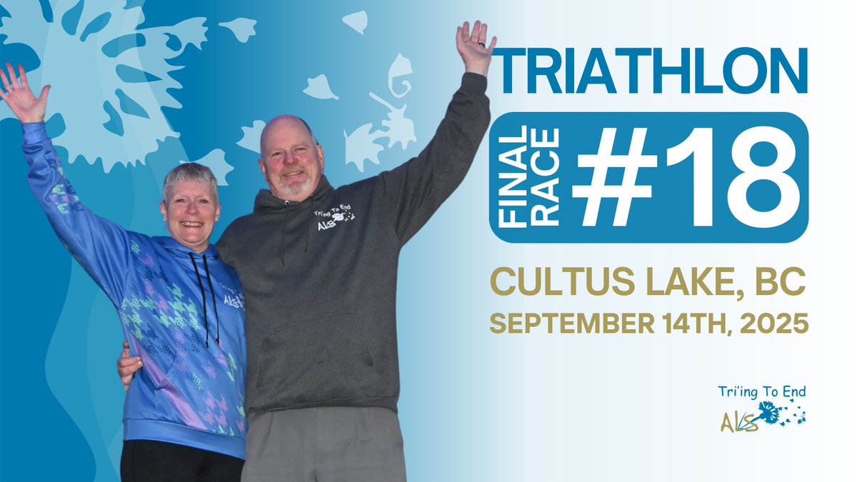 Join us in cheering on Donna &amp; Mike as they complete their incredible "Tri'ing to End ALS" journey! Their 24,000 km, 4-month triathlon race across Canada concludes at the Cultus Lake Triathlon on Sept 14th. Learn more or donate at triingtoendals.ca