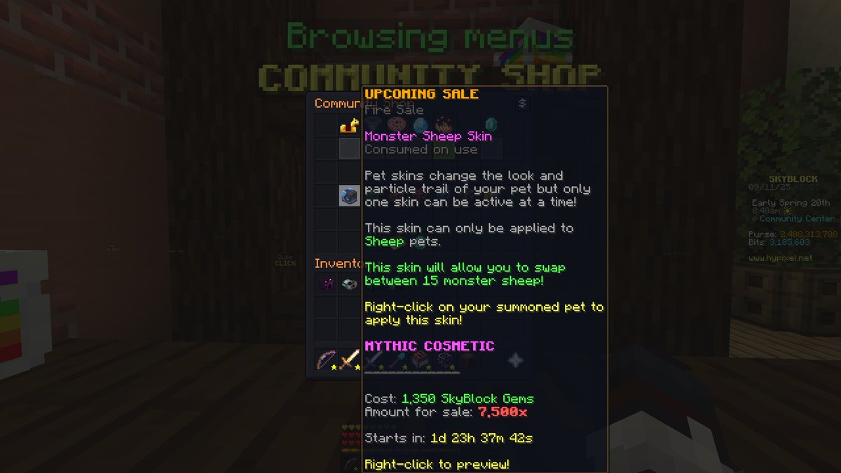 rembutquaglet's tweet photo. Wow. This Monster Sheep Skin looks totally rad! Make sure to use #CodeHellcastle when purchasing gems on the Hypixel Store https://t.co/Ar8BDA15aO