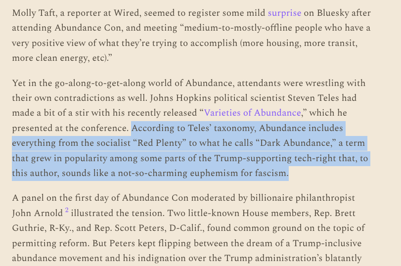 It's nice to see Demsas call for restraint after casually calling the center-right speakers at the Abundance conference a bunch of fascists 48 hours earlier.