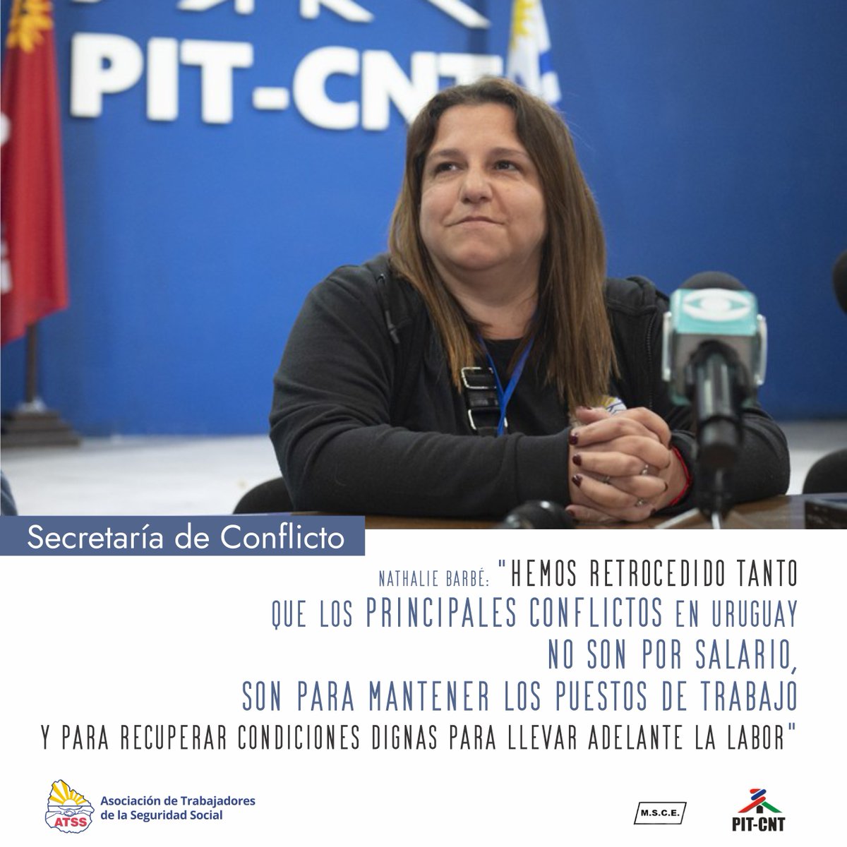 Nathalie Barbé: “Hemos retrocedido tanto que los principales conflictos en Uruguay no son por salario, son para mantener los puestos de trabajo y para recuperar condiciones dignas para llevar adelante la labor”

atss.org.uy/nathalie-barbe…