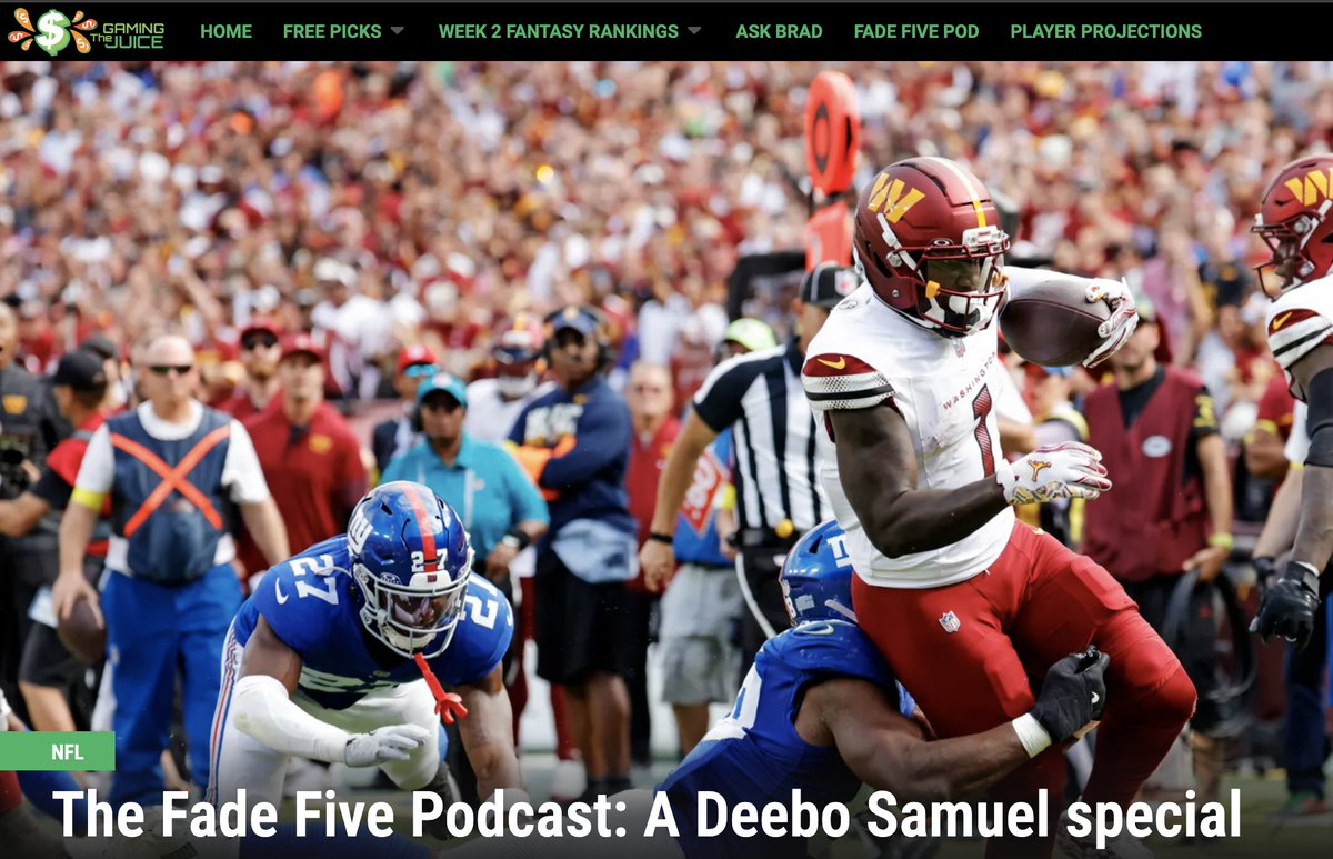 PLACE YOUR BETS, YOU JACKWAGONS!

NEW 'Fade Five' podcast @Natelundy had other duties to attend to, but I rolled through my top-five best in Commanders/Packers. 

Listen to the entire show in just 25 minutes on The Gaming Juice. It's FREE. #sportsbettingpicks #FantasyFootball