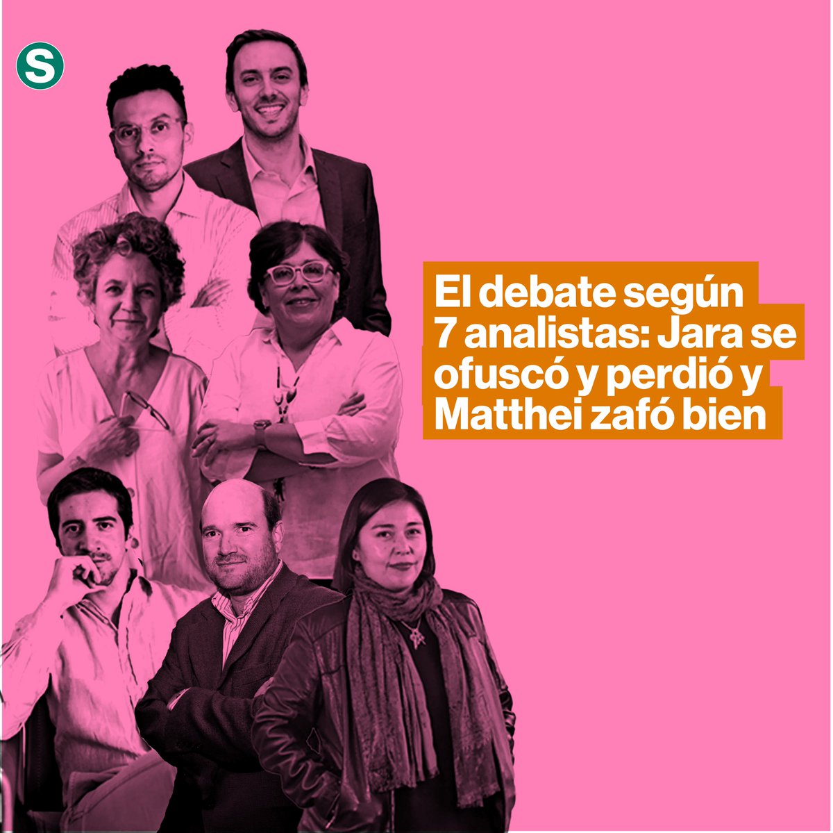 Con un promedio de 5,3, Matthei fue la mejor evaluada en el debate de Chilevisión. Kast y Mayne-Nicholls la siguieron con 5,0, mientras Jara quedó a la zaga con 4,1, según panel de 7 analistas.
 Arce, Walker,  Valenzuela, Imas,  Dussaillan, Lavín y Trivelli