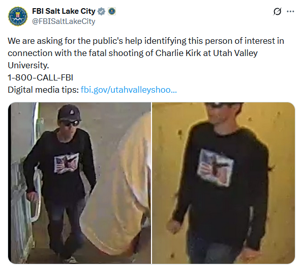 BrandonMichon's tweet photo. Given the horrific footage all over the internet of Charlie's assassination. The large media companies should ban together and put together a $500K-$1.0M reward for the whereabouts of this person.  

Rather you spend on this than billions on AI.

@X @facebook @Meta @tiktok_us https://t.co/wzG6F0Nv7n
