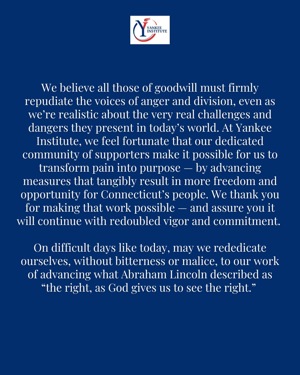 On difficult days like today, may we rededicate ourselves, without bitterness or malice, to our work of advancing what Abraham Lincoln described as “the right, as God gives us to see the right.”

May God bless America.