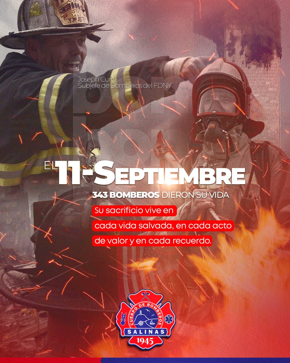 En esta fecha, recordamos con profundo respeto a las miles de víctimas y rendimos un homenaje eterno a los #Bomberos que, con coraje y entrega, dieron su vida para salvar a otros. 

#AbnegaciónYDisciplina 🚒