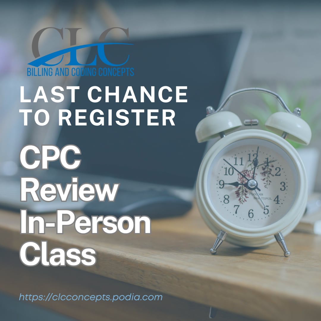 CLC_Concepts's tweet image. 📌 LAST CHANCE TO REGISTER!
Join us this Saturday, Sept 13 at 8:30 AM CST for our CPC Review In-Person Class – Only $50! 🎯
✅ CEUs for certified coders
✅ CPC Practice Exam
✅ Instructor Tips

👉 Sign up now: clcconcepts.podia.com