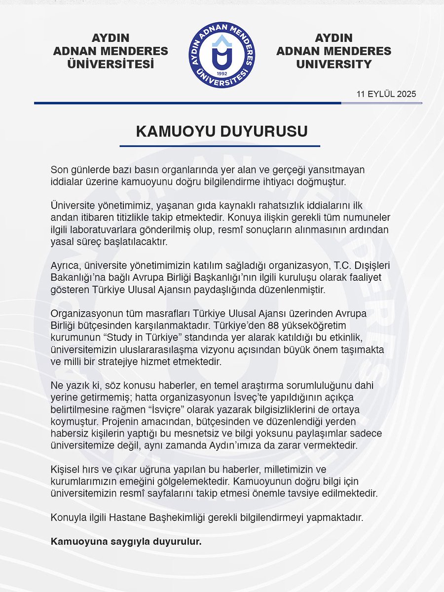 Bazı basın organlarında yer alan ve gerçeği yansıtmayan iddialar üzerine kamuoyu duyurusu

(11.09.2025)