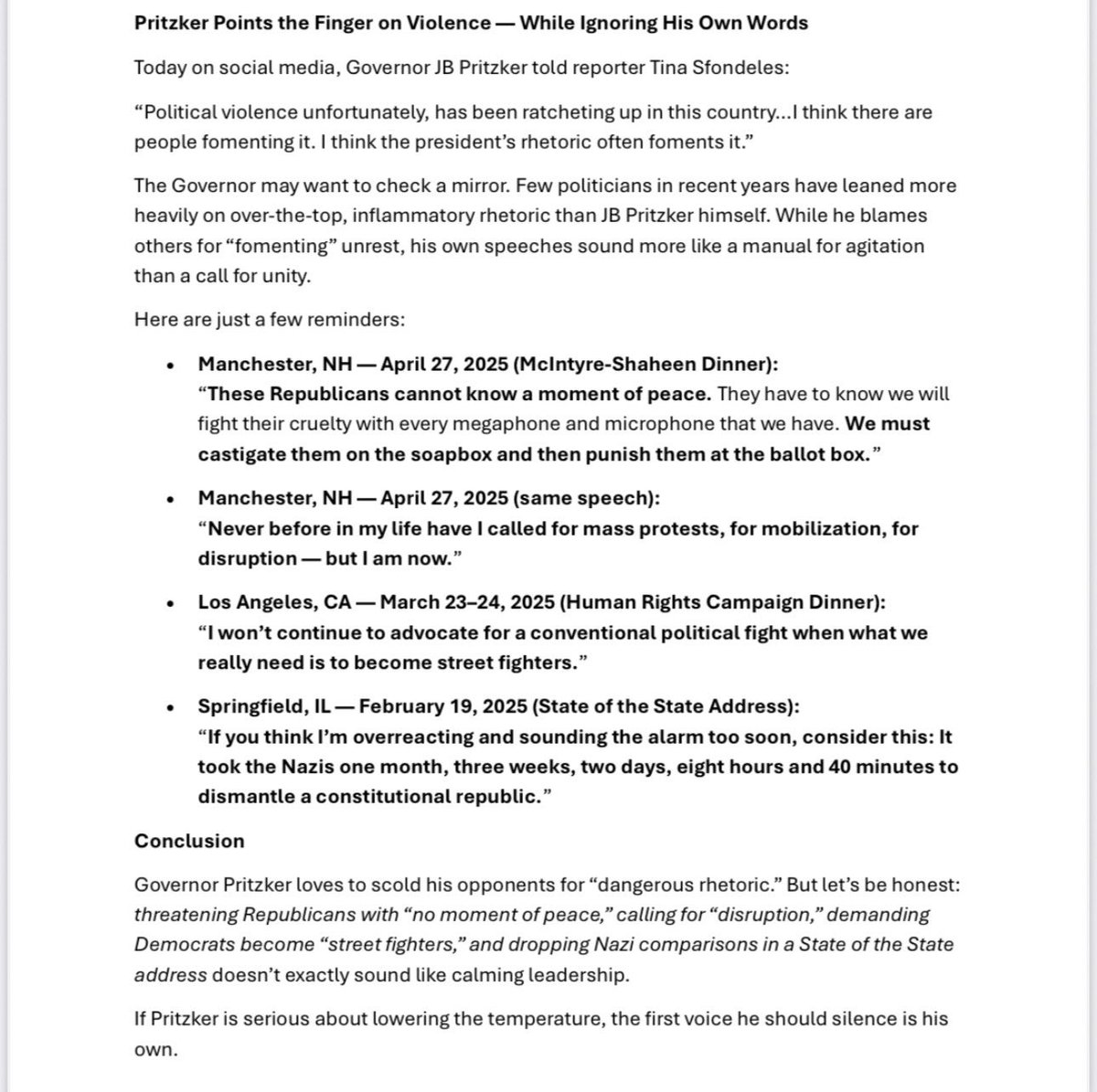 Yesterday’s murder of Charlie Kirk was horrible, and what our current Governor had to say was just as horrible. He needs to tone down his rhetoric.