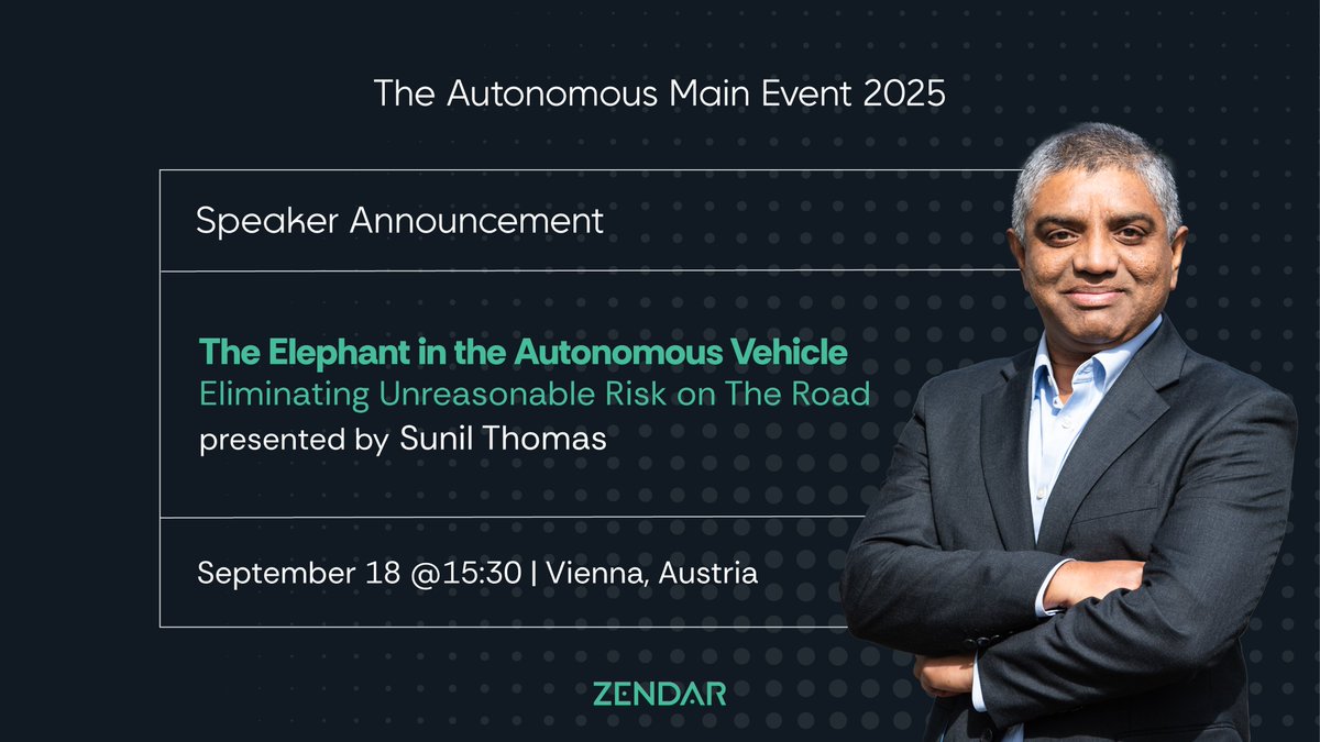 zendar_inc's tweet image. We’re heading to The Autonomous Main Event 2025 in Vienna!

Zendar’s Chief Business Officer, Sunil Thomas, will join The Disruptors Track to share how we&apos;re redefining radar perception for safe, scalable autonomy.

#TheAutonomousMainEvent #ADAS #AutonomousDriving #Radar