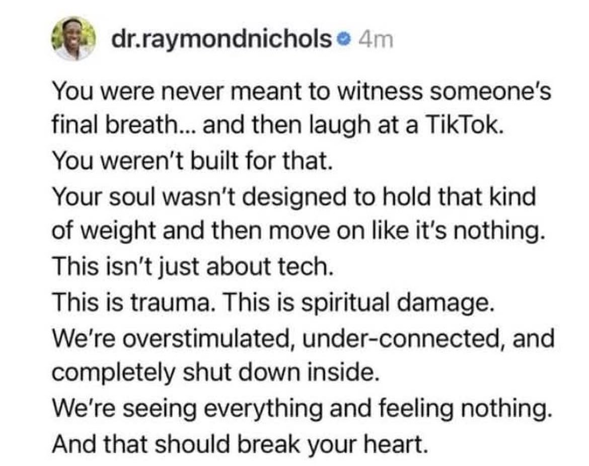 Be back Monday Family. I highly advise you take EXTENDED online breaks. My soul is very heavy right now…….

Be Best