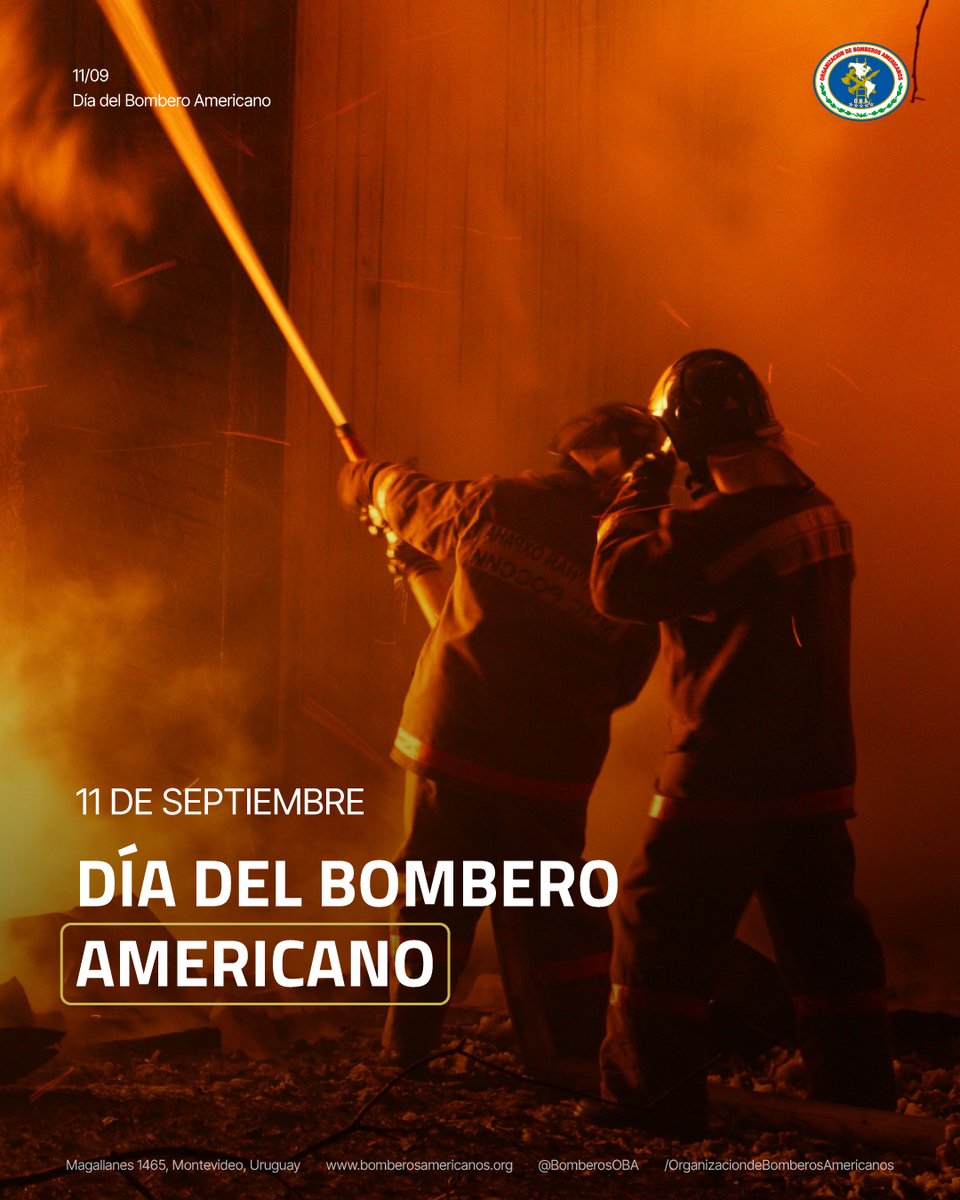 Hoy, en el #DíaDelBomberoAmericano, honramos a quienes arriesgan su vida para proteger la de los demás.

El 11/9 recordamos también a los bomberos caídos en los atentados de 2001. 🙏
Su entrega y compromiso son orgullo de toda América. 🌎👩‍🚒👨‍🚒
#Bomberos #OBA