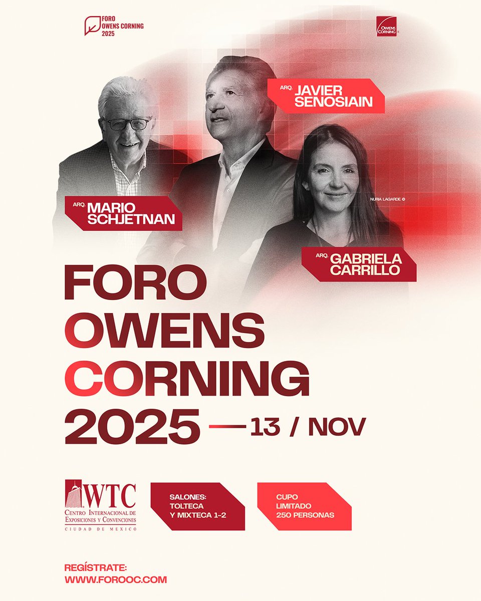 ¡Conoce a nuestros expositores del Foro Owens Corning 2025!

Pre-regístrate en nuestro sitio web: forooc.com/#registro

📍WTC CDMX | Salones Mixteca y Tolteca 1-2
🕗13 de noviembre | 8:00 a.m. a 1:00 p.m.
🎟️Entrada gratuita | Cupo limitado a 250 asistentes