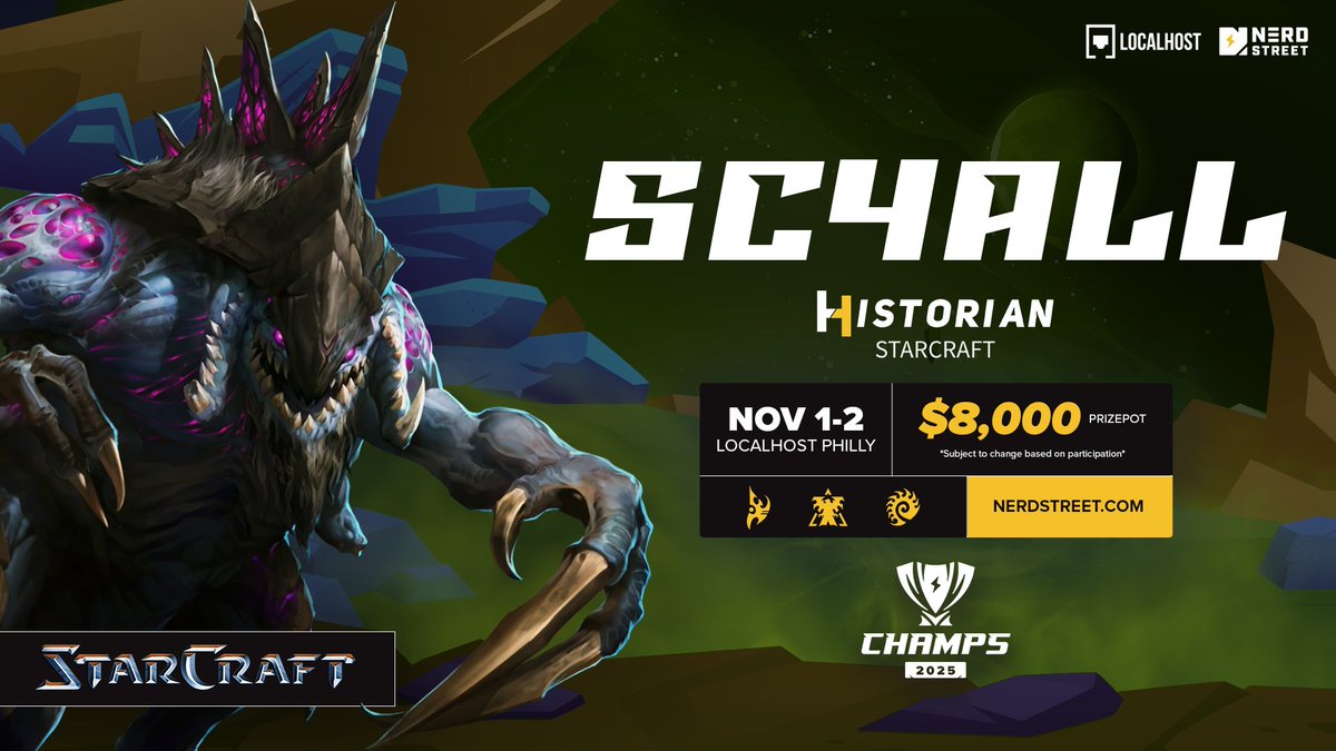 Joe_LoGuidice's tweet image. Presenting SC4ALL a $6,000 StarCraft II tournament at @localhostgg in Philadelphia! November 1-2nd.
Sponsored by @SC2Historian. Sign up link below 👇