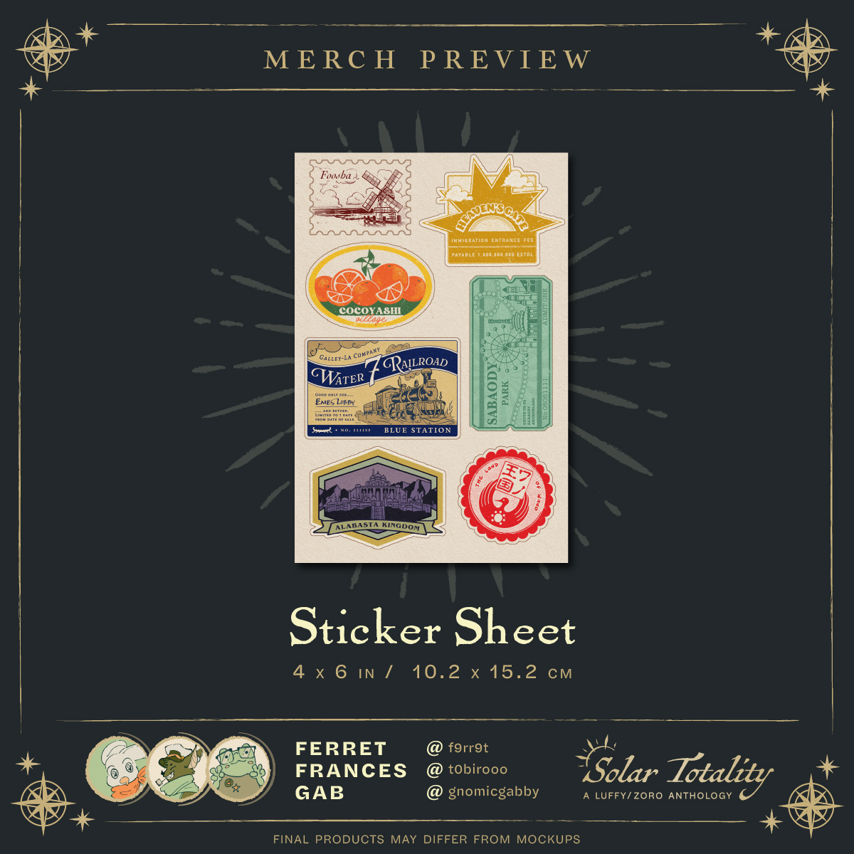 👒 『MERCH PREVIEW』 ⚔️

Our final merch item is a postcard-style sticker sheet designed by a few of our mods, featuring various One Piece locations!