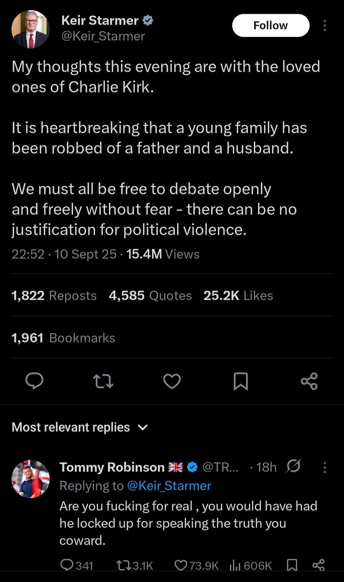 Hypocrisy at its finest. How can Starmer say the last paragraph when he jails people for doing exactly that, free speech?

<a href="/piersmorgan/">Piers Morgan</a> <a href="/Joey7Barton/">Joey Barton</a>

<a href="/TRobinsonNewEra/">Tommy Robinson 🇬🇧</a> You needed to say something stronger about the hypocrisy.

#Labour