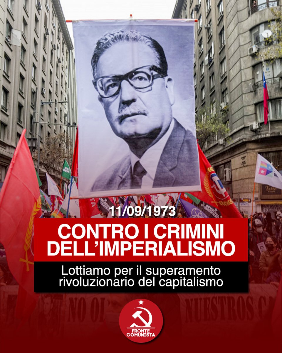 L'#11settembre 1973 il rovesciamento e l'assassinio di Salvador Allende. Gli errori dei compagni cileni e la tragica fine di #Allende rappresentano un monito, una lezione che i comunisti di oggi devono continuare a ricordare.

Non dimentichiamo i crimini dell'imperialismo!