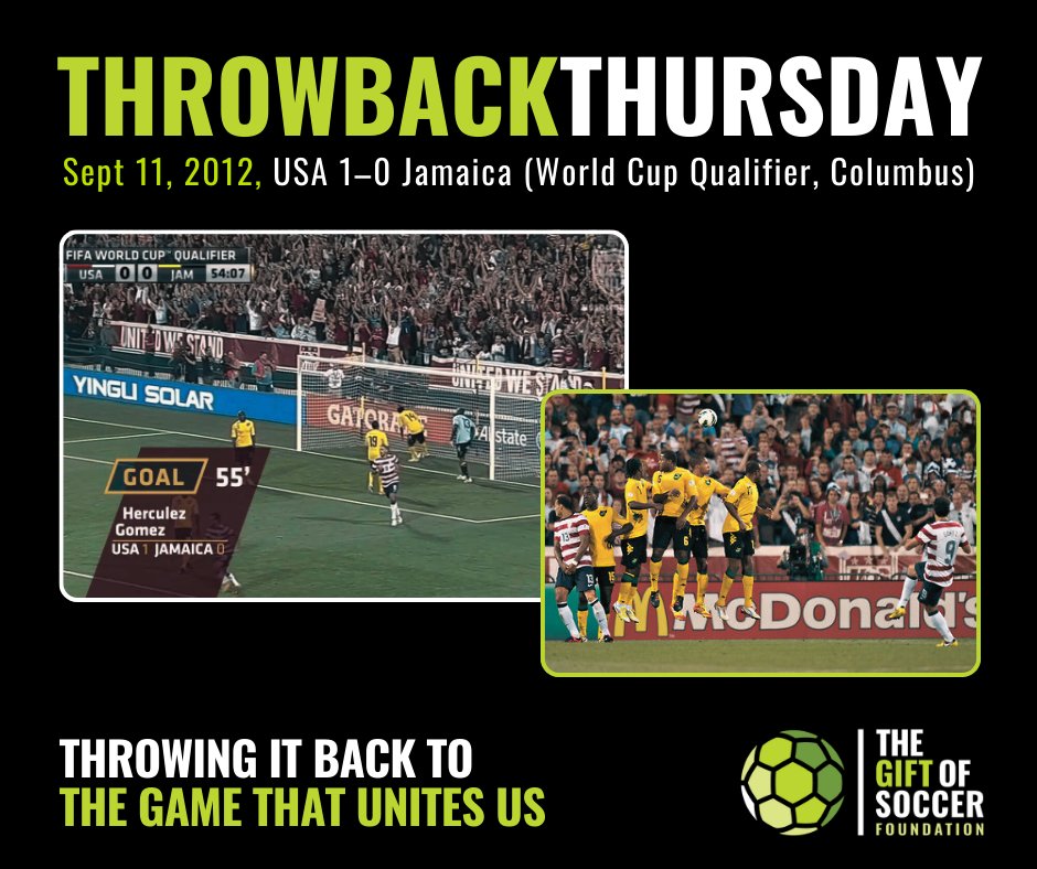 We remember 9/11—and the unity sport inspires. 🇺🇸
TBT: Sept 11, 2012 — USA 1–0 Jamaica (Columbus), a free-kick winner and a roaring crowd.
Pass it on: donate your gently used gear to help kids play. #ThrowbackThursday  #thegiftofsoccer #playitforward #donate #youthsoccer