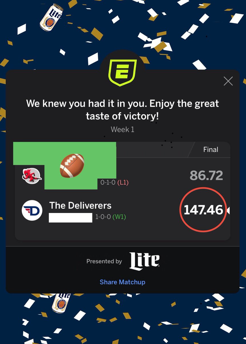 FANTASY FOOTBALL SEASON IS BACK AND THE DEFENDING CHAMPS ARE 1-0✅🏈  WEEK 2 STARTS TONIGHT‼️#FantasyFootball