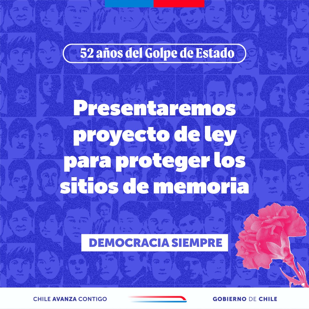En la ceremonia de conmemoración de los 52 años del Golpe de Estado, el Presidente de la República, Gabriel Boric Font, anunció la presentación de un proyecto de ley que busca la protección y mantención de sitios de memoria a lo largo del país, a través de la Subsecretaría de