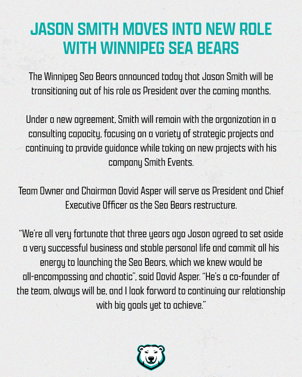 Thank you, Jason 🐻‍❄️💙

Don’t worry Sea Bears Nation, he’s not going far! 

Read more about his new role - seabears.ca/winnipeg-sea-b…