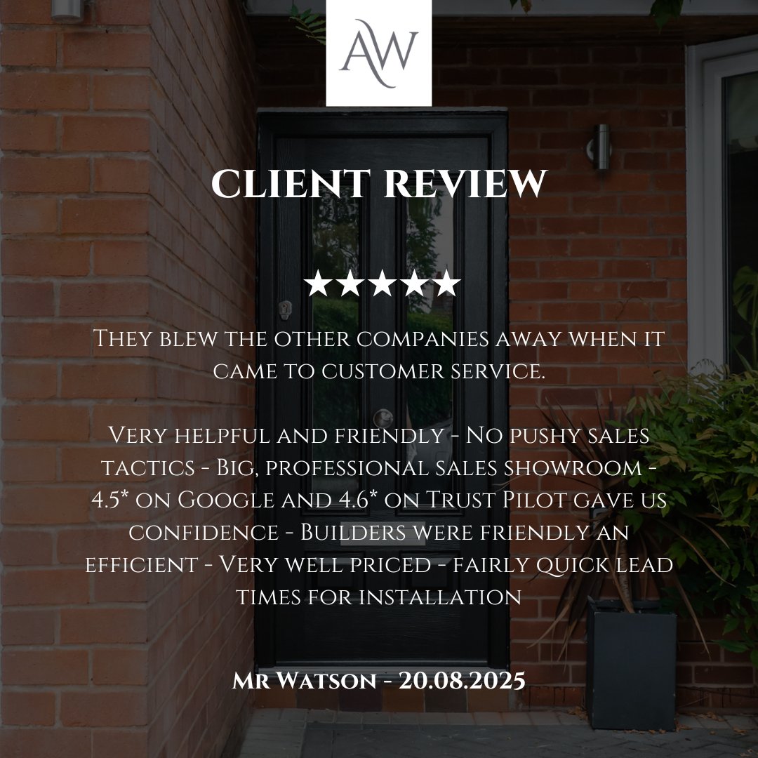 "They blew the other companies away when it came to customer service.

Very helpful and friendly - No pushy sales tactics - Big, professional sales showroom - 4.5* on Google and 4.6* on Trust Pilot gave us confidence - Builders were friendly an efficient - Very well priced..."