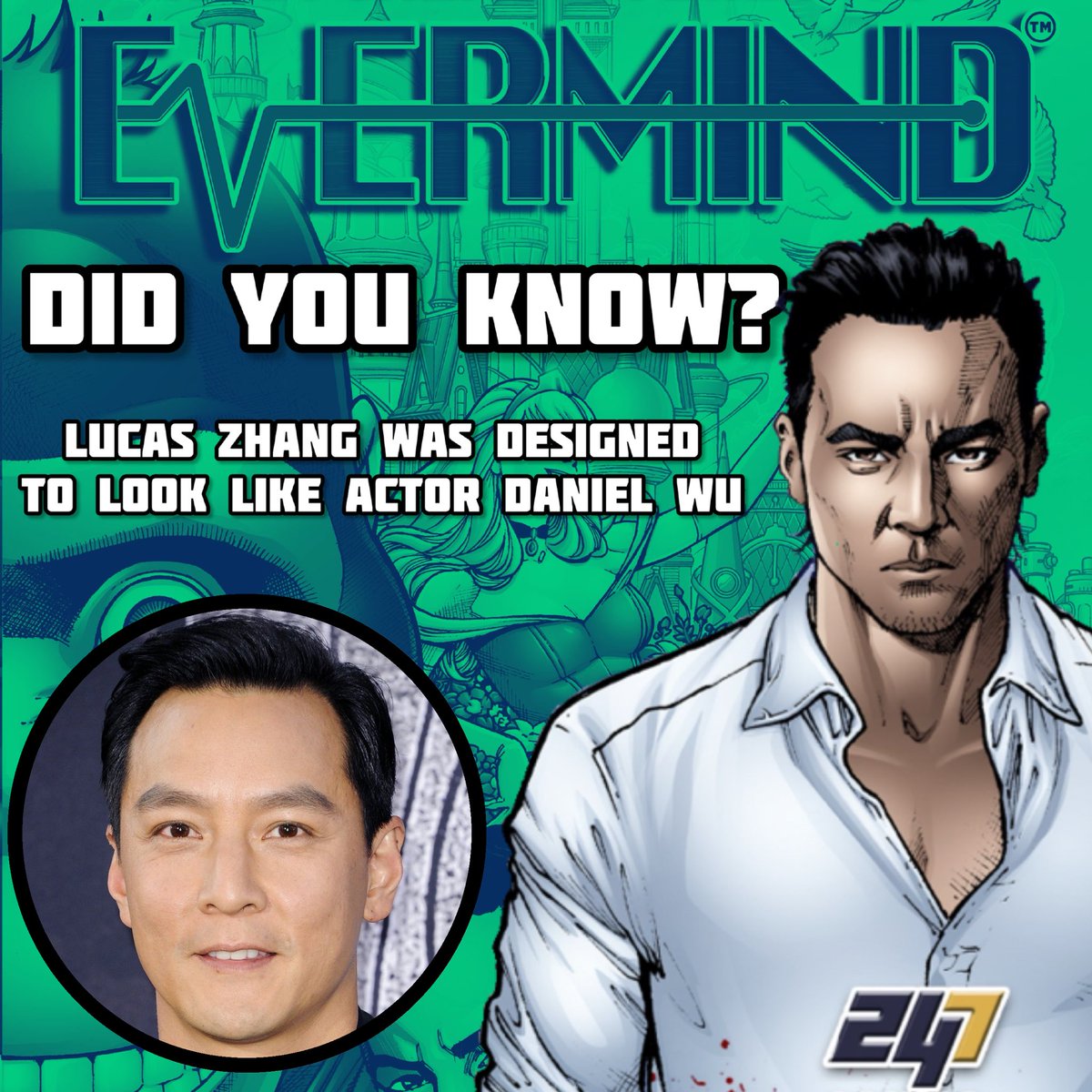 247ComicsHQ's tweet photo. DID YOU KNOW?
 Lucas Zhang , the genius of Evermind,  was designed to look like actor @danielwuyanzu 

Dive into the complete cyberpunk saga by Daniel Wu &amp; Sean Chen, SIGN UP NOW:
 👉 https://t.co/78hsE5hL3m

#comics #evermind #kickstarter #comics #superhero #comicbook #funfact https://t.co/IwQnLLiq2y