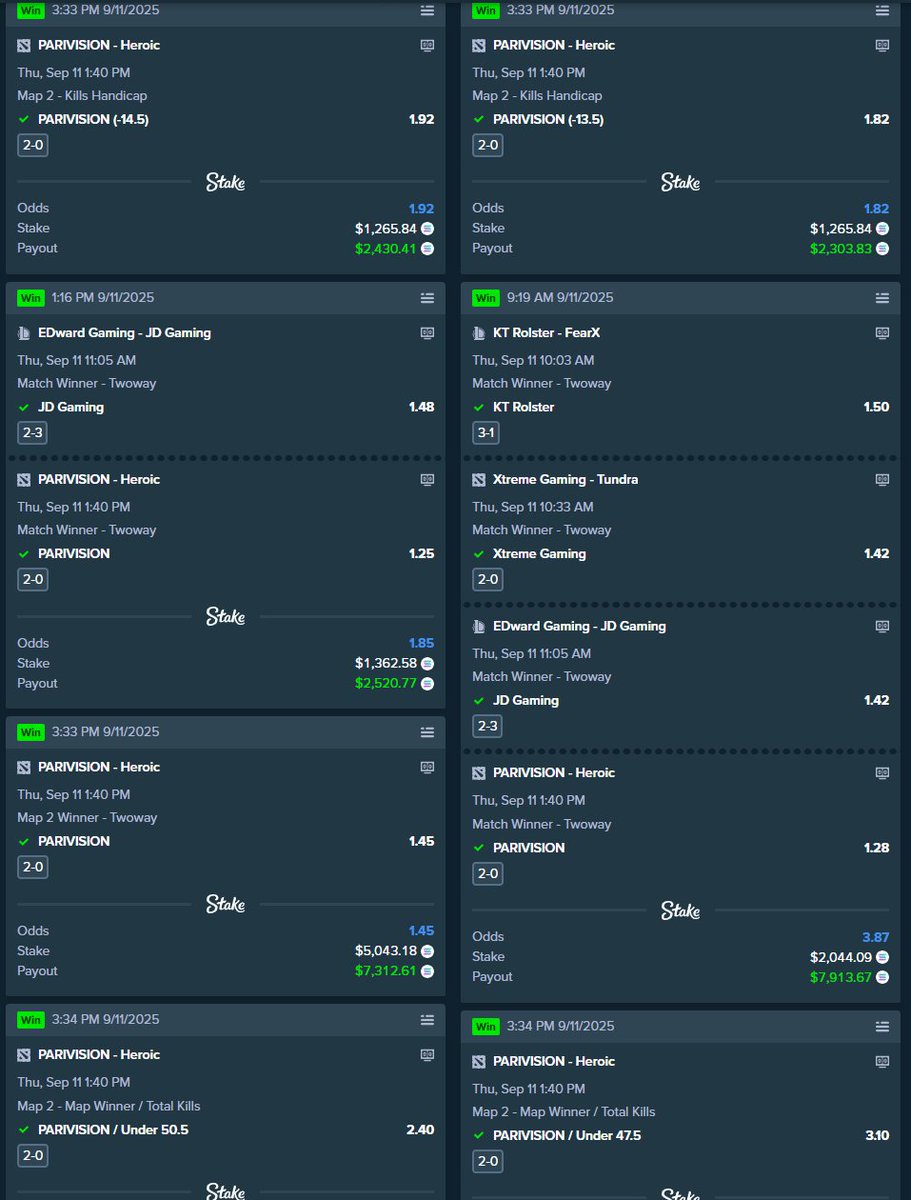 We killing it today on DOTA TI and League of legends.

If you’re into gamba, make sure to join our community and bet like Spicer.