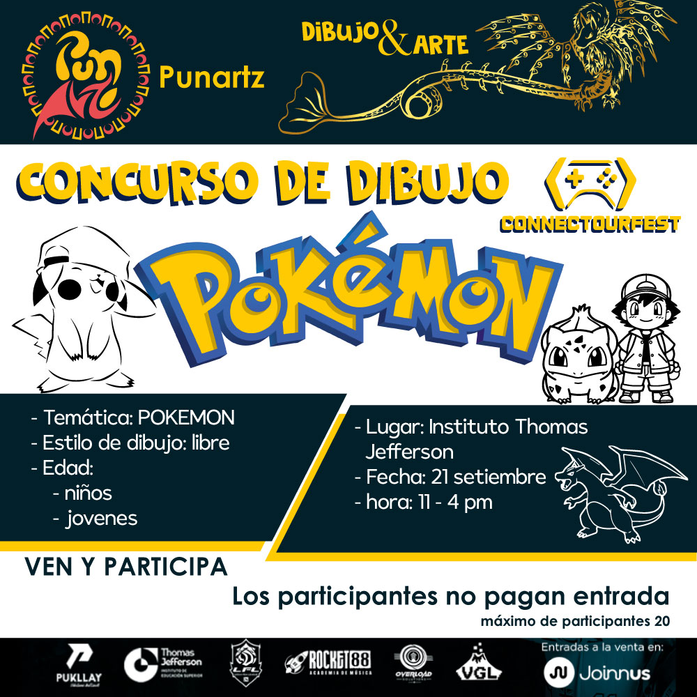 PUNartz's tweet photo. 📷 ¡CONCURSO DE DIBUJO 📷
📷 Temática: Pokemon
📷Fecha del Concurso: Domingo 21 de Septiembre
📷PrizePool: S/ 100.00 soles en materiales de arte
📷Inscripciones abiertas y gratuitas para niños y jovenes.
📷Inscribete YA!
-> https://t.co/dosRCISpl6
📷Cupos limitados📷 https://t.co/ISGAFYA9Lx