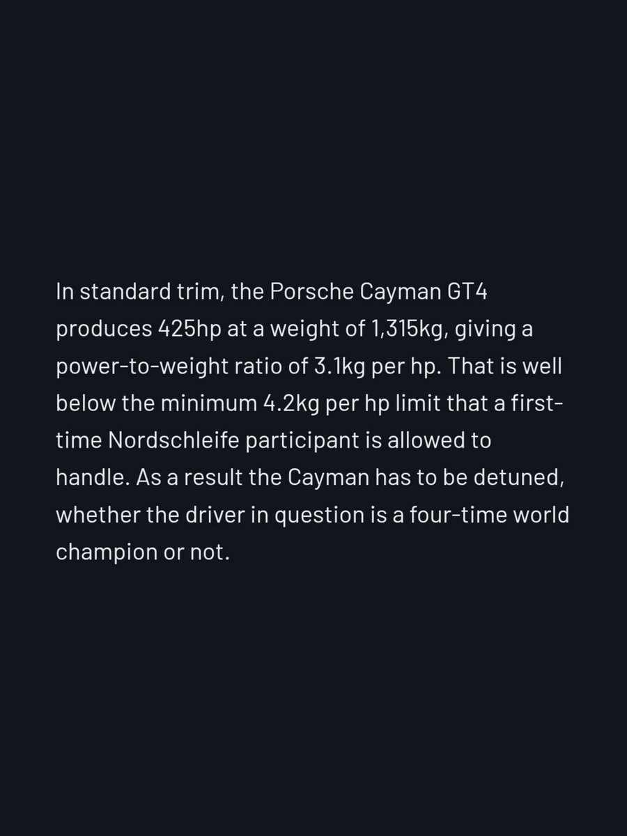Verstappen News (@verstappenews) on Twitter photo Max will race this weekend with a "Permit-B-Spec", meaning his car will have reduced power
the Porsche Cayman GT4 usually has 425 HP, he'll drive it with about ~300 HP
So, unfortunately, he won't be beating records this weekend or win, he's just driving to get his permit A! Max will race this weekend with a "Permit-B-Spec", meaning his car will have reduced power
the Porsche Cayman GT4 usually has 425 HP, he'll drive it with about ~300 HP
So, unfortunately, he won't be beating records this weekend or win, he's just driving to get his permit A!