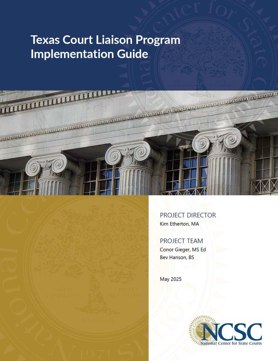 Texas Judicial Commission on Mental Health (@texasjcmh) on Twitter photo As the JCMH's Court Liaison Pilot Program draws to a close, we're reflecting on the successes and lessons learned in the program. In partnership with the JCMH, <a href="/StateCourts/">National Center for State Courts</a> created an Implementation Guide for creating a Court Liaison position.
texasjcmh.gov/media/kdyniftw… As the JCMH's Court Liaison Pilot Program draws to a close, we're reflecting on the successes and lessons learned in the program. In partnership with the JCMH, <a href="/StateCourts/">National Center for State Courts</a> created an Implementation Guide for creating a Court Liaison position.
texasjcmh.gov/media/kdyniftw…