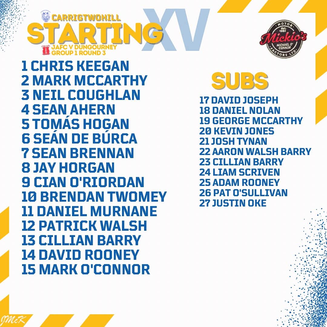 The junior A footballers will travel to Killeagh this evening for the final group game of the championship against Dungourney.

Throw-in is at 7.45pm.

We wish the panel of players &amp; management team the best of luck. 🇺🇦

Admission is €5 and is by cash only at gate. (U16s free.)