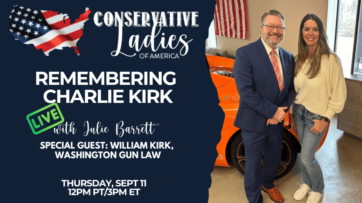 juliecbarrett's tweet image. Today on the livestream, my friend .@GunWashington will be joining me. We'll be remembering and honor Charlie Kirk, as well as the thousands who lost their lives 24 years ago today. 
AND... we'll be having a candid conversation about the growing radical left violence. 

Streaming…