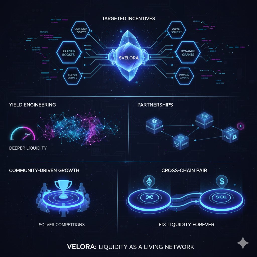 jpremewwcoin's tweet photo. Liquidity is the oxygen of DeFi, but most protocols treat it like a static pool. @VeloraDEX treats liquidity as a living network.

Instead of chasing empty TVL, $VELORA uses targeted incentives. Think corridor boosts for under-served pairs, solver bounties to encourage efficiency, and dynamic grants that move capital where users actually need it. This isn’t yield farming; it’s yield engineering.

The partnerships angle is huge. Every bridge and DEX integration multiplies utility. Unlock a corridor between two high-volume chains, and suddenly slippage across that whole segment of DeFi gets rewritten. That’s real user impact, not vanity numbers.

Community-driven growth is also in play. $VELORA can run solver competitions where the best routing strategies are rewarded and implemented. That means users don’t just use the protocol; they improve it.

If you could fix liquidity on just one cross-chain pair forever, which would it be? $VELORA might just make it happen.
