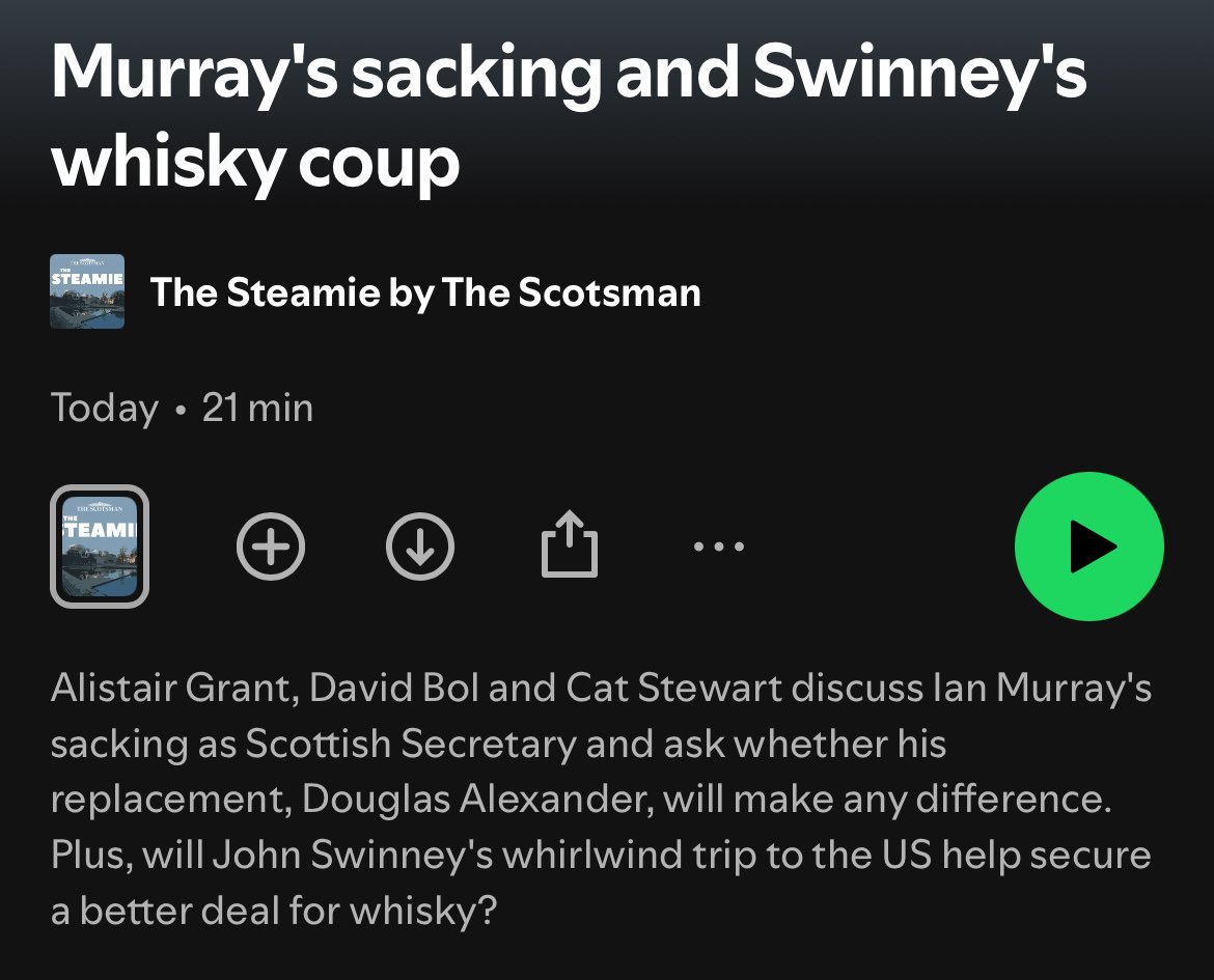 💥 New episode of The Steamie out now! 

We discuss Ian Murray’s sacking, Douglas Alexander’s appointment, and whisky tariffs 

<a href="/CatrionaStewart/">Catriona Stewart</a> 
<a href="/mrdavidbol/">David Bol</a> 

Spotify: open.spotify.com/episode/3ceo9x…

Apple: podcasts.apple.com/gb/podcast/mur…