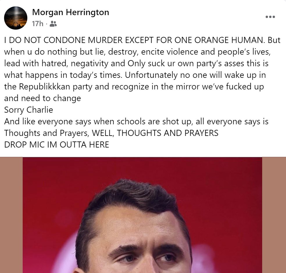 Please pray for Morgan, and people like her to release the hatred and bigotry in their hearts.  <a href="/FBI/">FBI</a> <a href="/FBIDirectorKash/">FBI Director Kash Patel</a>  may also want to add her to a watch list for encouraging the murder of our president. #CharlieKirkshot #CharlieKirk #PrayTogether #PrayForCharlieKirk