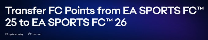 JamieEAFC's tweet photo. EA just confirmed that you CAN transfer FC Points from FC25 to FC26! 🤝

Now everyone can load up.. 😭

#FC26 https://t.co/FXBYDgOaMq