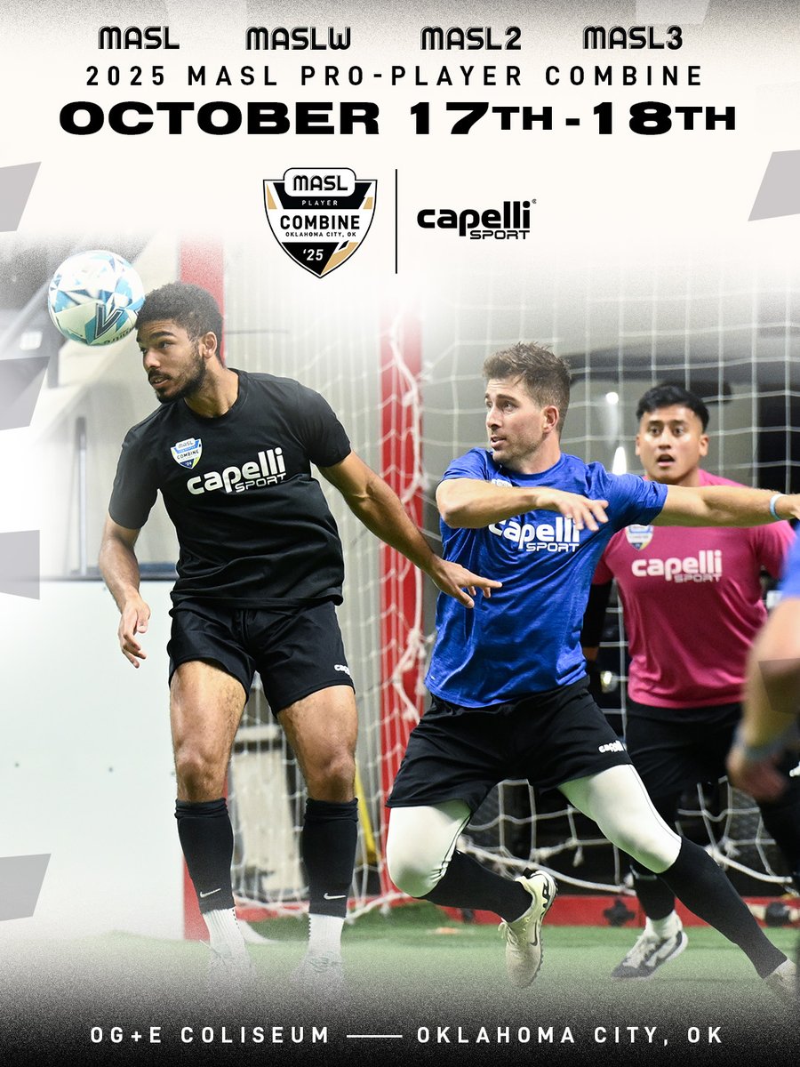 The 2025 MASL Player Combine presented by <a href="/capellisport/">Capelli Sport</a> is quickly approaching!

Applications are still open! Join us in Oklahoma City and take the next step in your professional soccer journey!

Application links below ⬇️⬇️⬇️

<a href="/CertifiedLions/">Certified Lions FC</a> <a href="/MASL2soccer/">MASL 2</a> <a href="/MASL3com/">MASL 3</a> <a href="/MASLwomen/">MASL W</a>