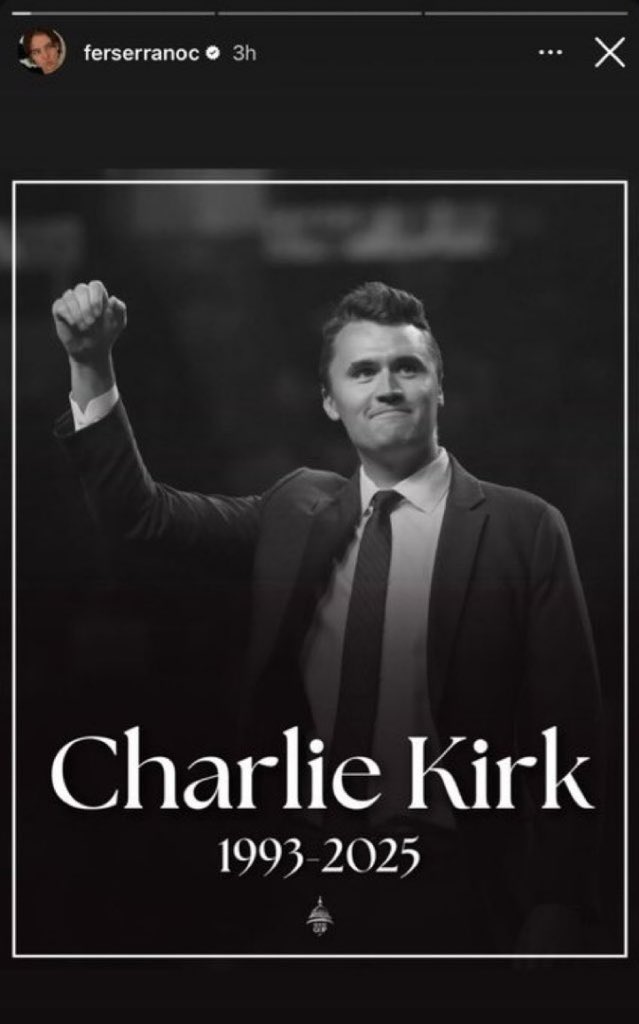 AlexisVegaGOAT's tweet photo. Santi Gimenez’ wife posts a heart warming message calling for peace after the assassination of misogynist, Zionist, racist, xenophobic, pedophile defender Charlie Kirk. If his wife can call some someone that preaches pure hate a “good man” @Santgimenez_ shouldn’t represent Mexico https://t.co/V1ThgkpbFk