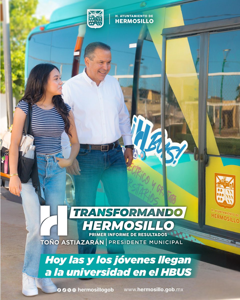 🚍✨ El HBus ya es parte del día a día de Hermosillo.

Más de 1,600 estudiantes viajan gratis y seguros rumbo a la universidad, conectando sus estudios con un transporte limpio e innovador.🌞📚

Esto es solo el comienzo para seguir #TransformandoHermosillo
