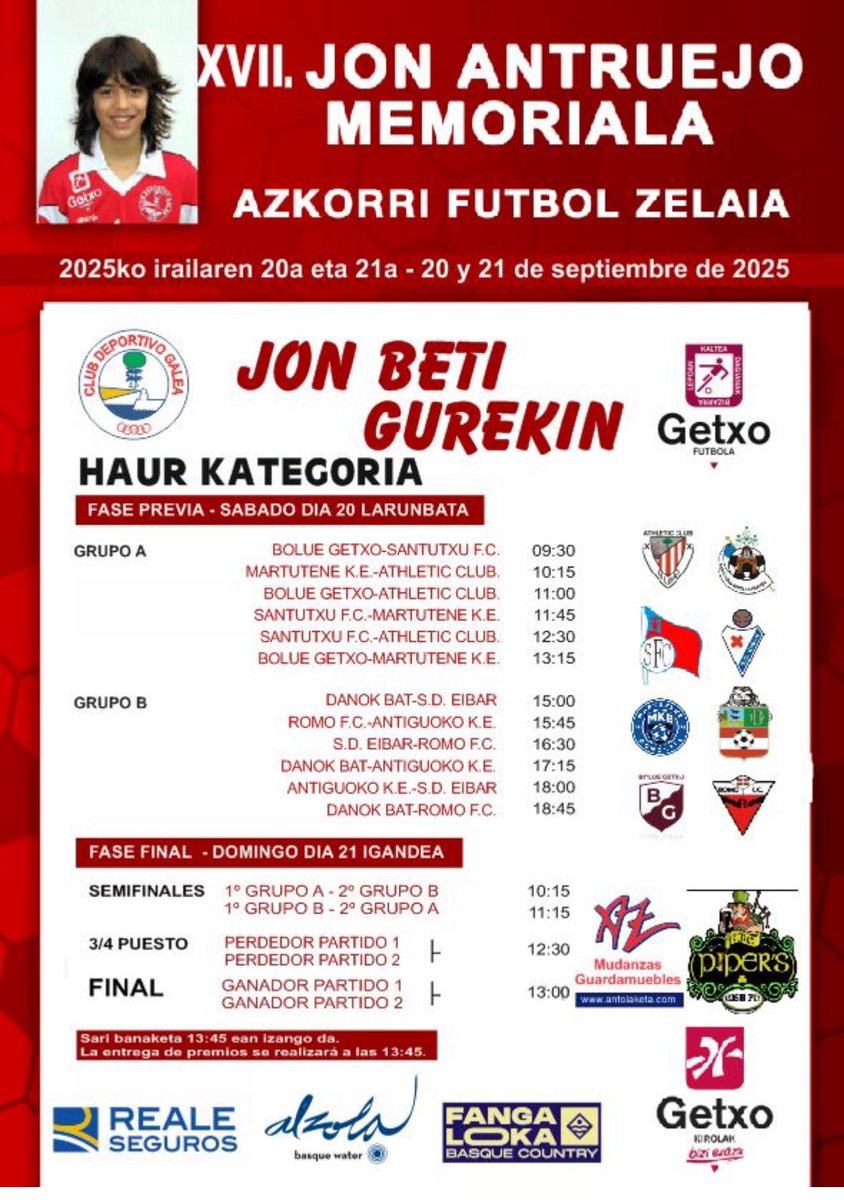 Perfilando el XVII Memorial Jon Antruejo que organiza el CDGalea, en la categoría de Infantiles.
Os adjuntamos el cartel con los horarios y clubs participantes 

<a href="/GetxoKirolak/">Getxo Kirolak</a> 
<a href="/GetxoKirolberri/">Getxo Kirolberri</a> 
<a href="/FangalokaSpace/">Fangaloka</a> 
#Algorta
#Alzola