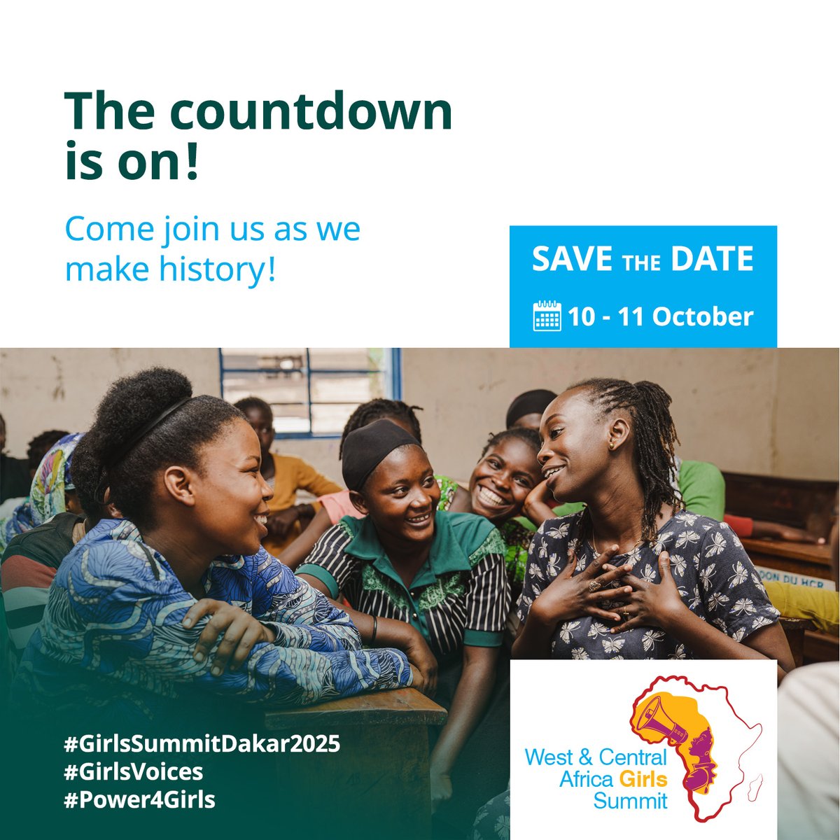 UNICEFGhana's tweet photo. Across West &amp; Central Africa, 75.5 million girls are building a movement. They chose the International Day of the Girl. The countdown is on!

GirlsSummitDakar2025 #GirlsVoices #Power4Girls https://t.co/TrWX5yXn3x