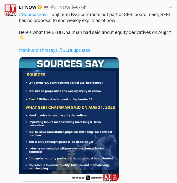 entrepreneur987's tweet photo. CNBC TV18 at 11:39 AM = SEBI's consultation paper on ending weekly expiry 

ET NOW at 5 PM = SEBI has no proposal to end weekly expiry as of now 

Both news channels quoting sources and playing exactly opposite news on their respective channels 

Will anyone from @MIB_India inform them that their job is to provide actual news and not source based wrong news

Will anyone from @SEBI_India @SEBI_updates inform them that their source based news is actually causing more loss to traders than the weekly expiries itself 

Will anyone from @FinMinIndia @nsitharaman @nsitharamanoffc take action on these news channels for causing unnecessary panic among investors for spreading same fake news every week