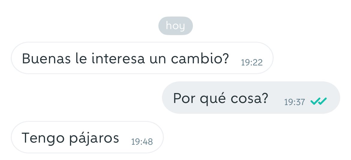 Pongo a la venta una jaula de pájaros en wallapop 

El que me habla en corto: