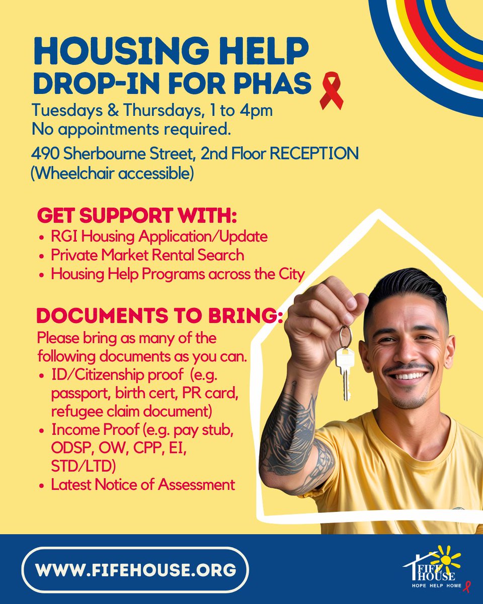 FifeHouse's tweet image. Are you a Person with HIV who needs support with finding housing or housing applications? If so, do come to Fife House's free Housing-Help Drop-In held every Tuesday &amp;amp; Thursday, 1-4 PM at 490 Sherbourne St, Toronto. Let's find housing solutions together!🏠🤗 #housinginsecurity