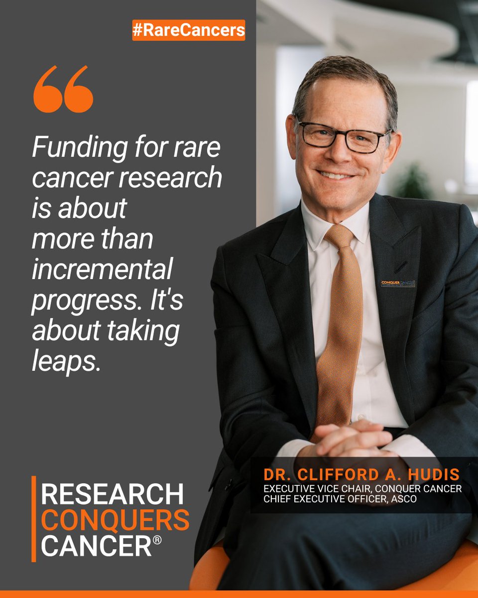 ConquerCancerFd's tweet image. Dr. Clifford Hudis, Executive Vice Chair of Conquer Cancer and CEO of @ASCO, on the importance of funding research for every cancer, from the common to the rare. Support rare cancer research at: brnw.ch/21wVGhM