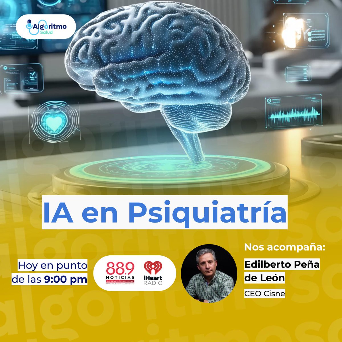 🌍 La salud mental también tiene un nuevo aliado: la inteligencia artificial.
El Dr. @Edilberto_Pena  nos explica sus beneficios y retos en la psiquiatría.
🎧 Escúchanos por <a href="/889Noticias/">88.9 Noticias</a> y <a href="/iHeartRadio/">iHeartRadio</a>.

<a href="/CisneMexico/">CISNE México</a>
#Salud #SaludDigital #Podcast #IA #SaludMental