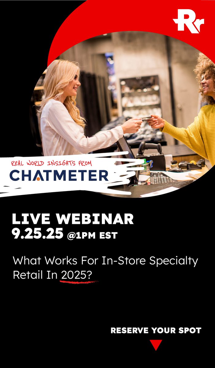 robinreport's tweet image. Join The Robin Report + Chatmeter for an exclusive webinar unpacking The 2025 In-Store Specialty Retail Report. 

📅 Thursday, September 25th | 🕒 1-2pm ET | Virtual Event
👉 Register here: hubs.li/Q03Hydyr0

#RetailInsights #InStoreExperience #RetailTrends2025