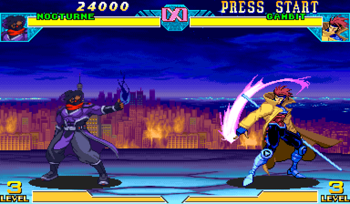 NakamangaHikari's tweet image. Work done for @OniShinobi_ 
Nocturne vs Gambit

#pixleart #spritework #cps2 #screenshot #mockup #mvc