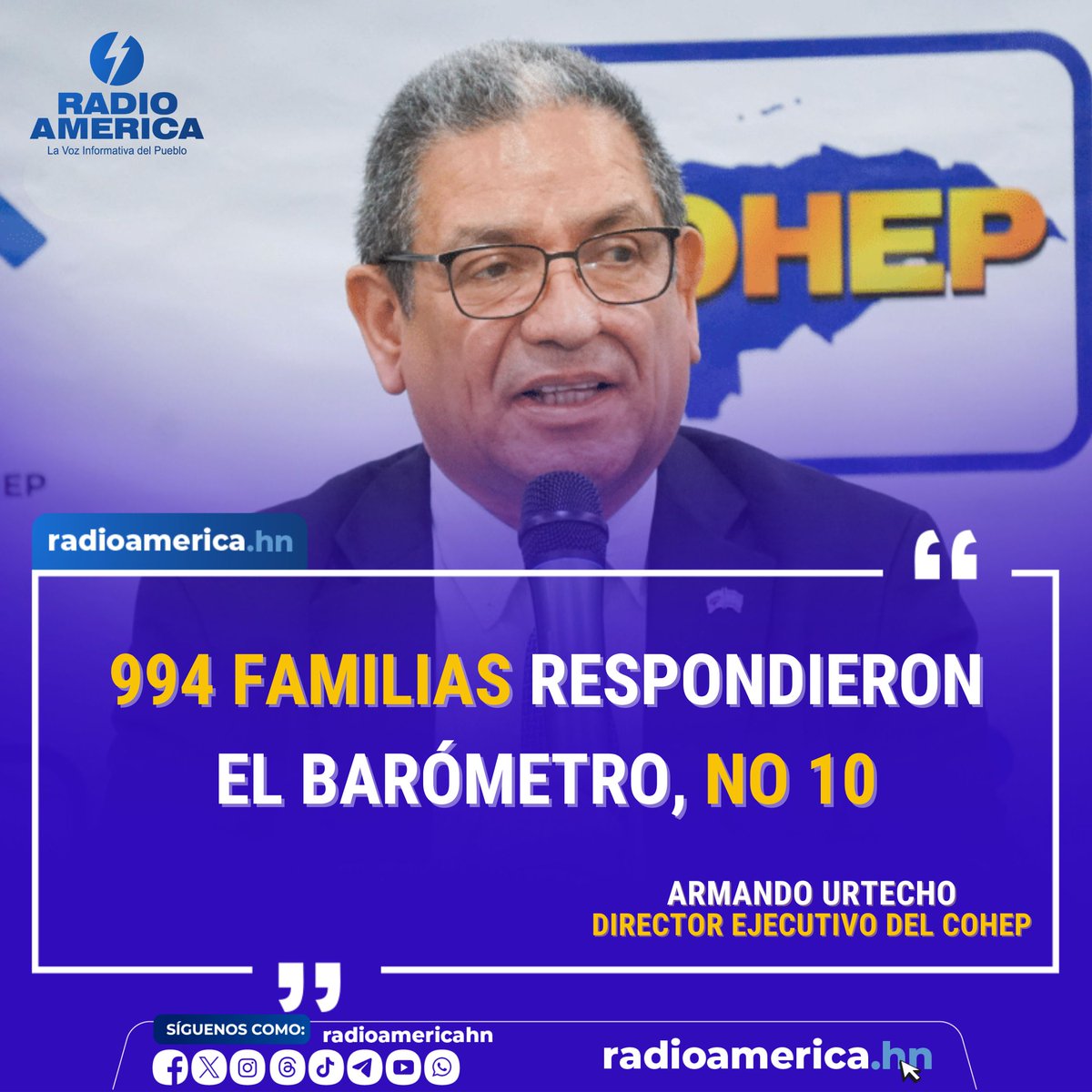 El director ejecutivo del Consejo Hondureño de la Empresa Privada (COHEP), Armando Urtecho, explicó que el barómetro empresarial no es una encuesta electoral, sino una medición del sentir de los empresarios sobre temas económicos, de corrupción y de la relación internacional de